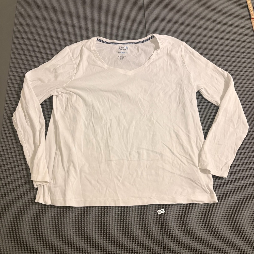 Croft & Barrow White Long Sleeve V-Neck Classic Tee Womens Size L